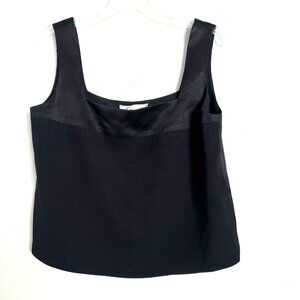 Lourdes Chavez Size 12 Large Silk Blouse Black Sleevelesss Square Neck